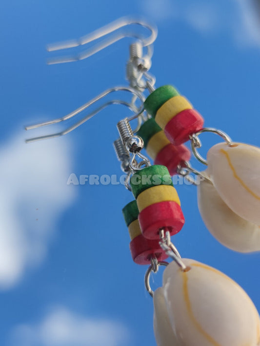 Boucles d'oreilles cauris rasta - coquillage conque naturelle vert jaune rouge Afrique