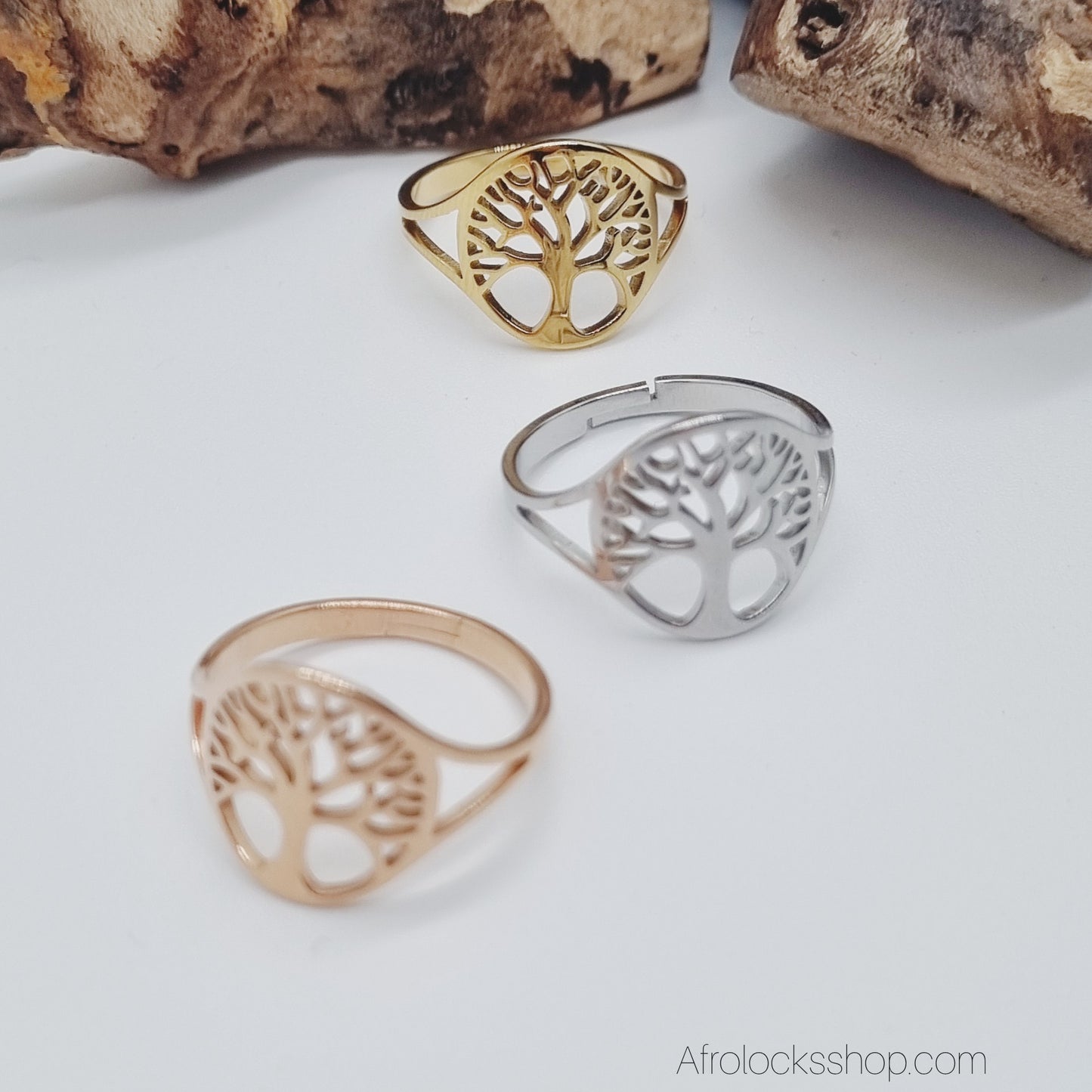 Bague Arbre de Vie 🌳 – Acier inoxydable 316L, taille ajustable, doré ou argenté