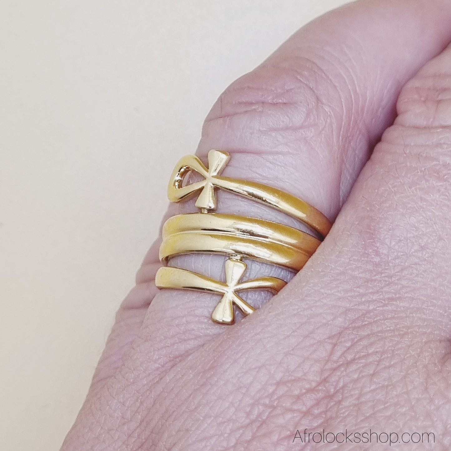 Bague Ankh en inox doré – triple anneau ✨ inspiration bijou kemit (unisexe)