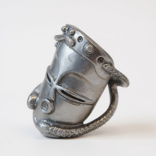 Bague masque africain argenté – grande bague statement ✨ réglable (unisexe)