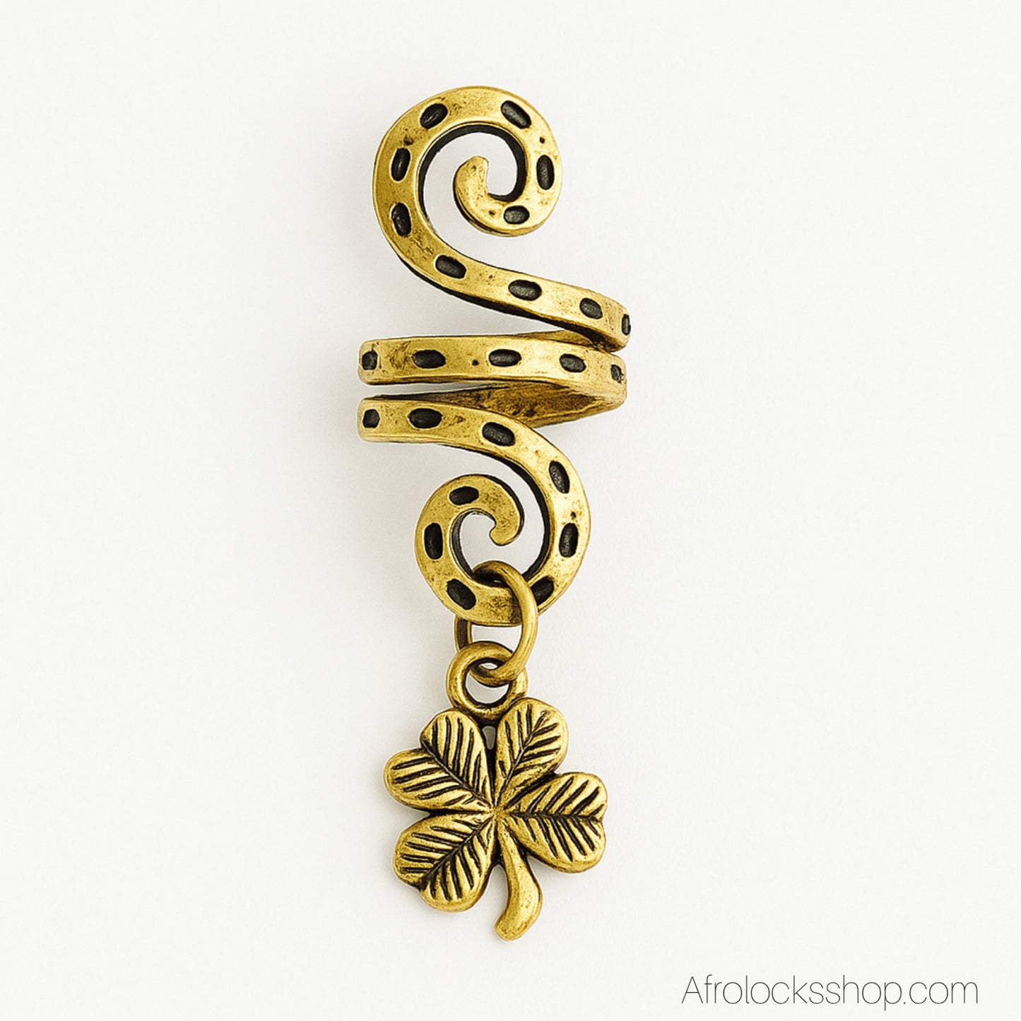 Bijoux de locks porte-bonheur – lot de 2 spirales dorées trèfle à 4 feuilles (trou 7 mm)