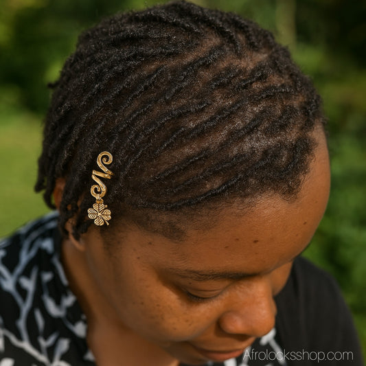 Bijoux de locks porte-bonheur – lot de 2 spirales dorées trèfle à 4 feuilles (trou 7 mm)