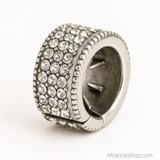 Bijou bague de locks argentée à strass – trou 10 mm, clip sécurisé 💎