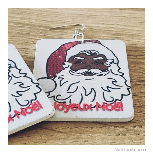 Boucles d’oreilles “Joyeux Noël – Père Noël Noir” 🎅🏾 – Édition limitée AfrolocksShop