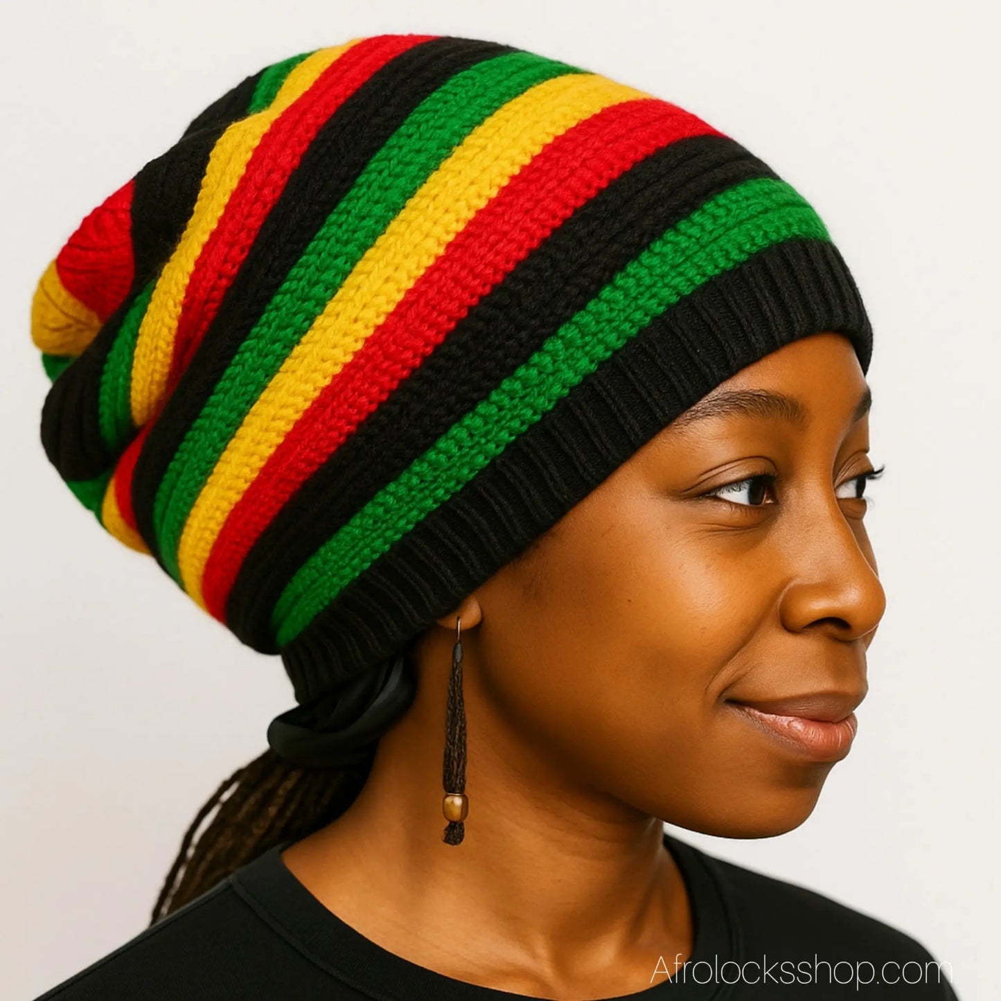 Bonnet rasta tam XL tricoté - grand volume pour cheveux et dreadlocks Afro Locks Shop