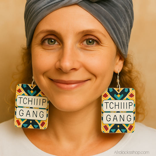 Boucles d’oreilles “TCHIIIP GANG” – grand format léger (6×5 cm)