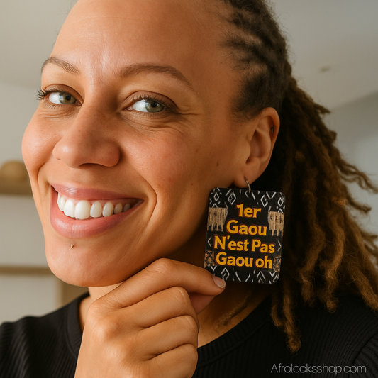 Boucles « 1er Gaou n’est pas Gaou oh » – design AfroLocksShop – 5×6 cm 🎶
