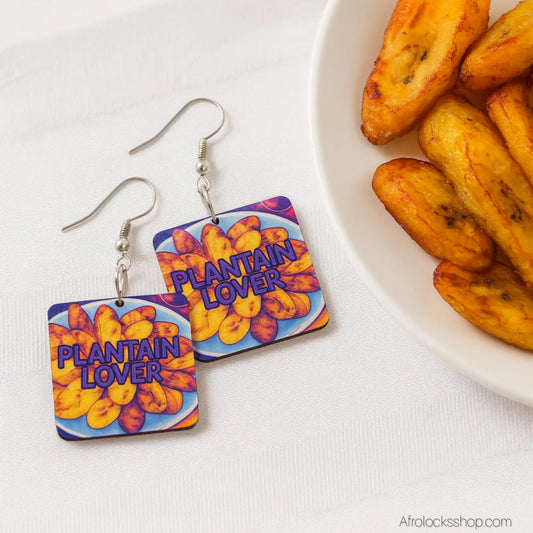Boucles d’oreilles « Plantain Lover » – grand format 5×6 cm (bois & métal) Afro Locks Shop