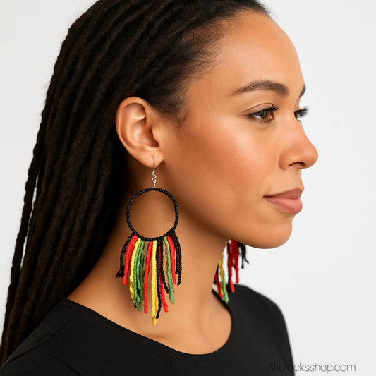 🌈 Boucles d’oreilles perles Rasta – pendantes 9 cm (noir • rouge • jaune • vert)