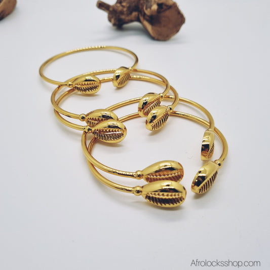 Bracelet jonc cauri plaqué or – ajustable (vendu à l’unité ou par lot de 5)