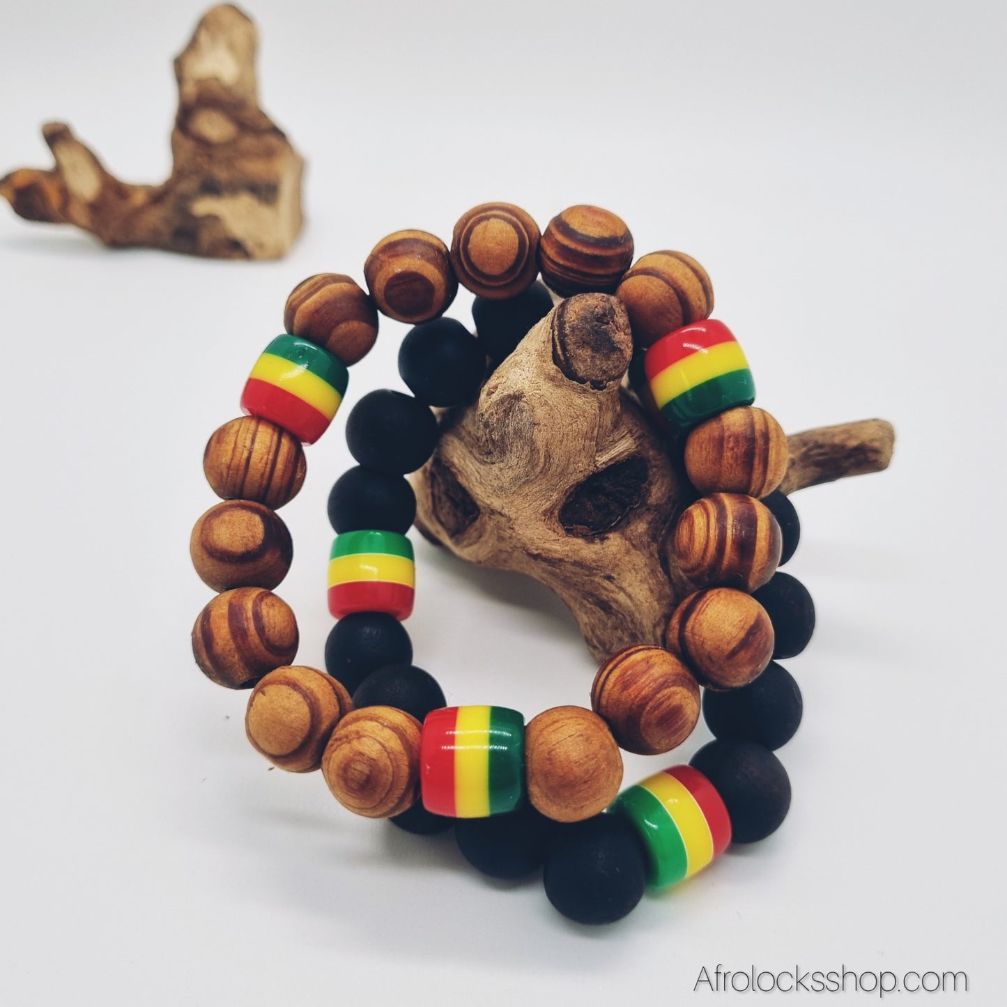 Bracelet perles Rasta élastiqué – Noir, Marron ou Lot de 2 (unisexe)