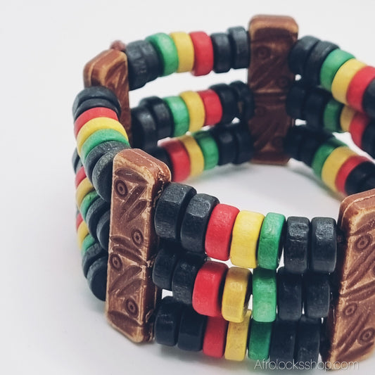 Bracelet Rasta en Perles de Bois – Manchette Élastique Unisexe