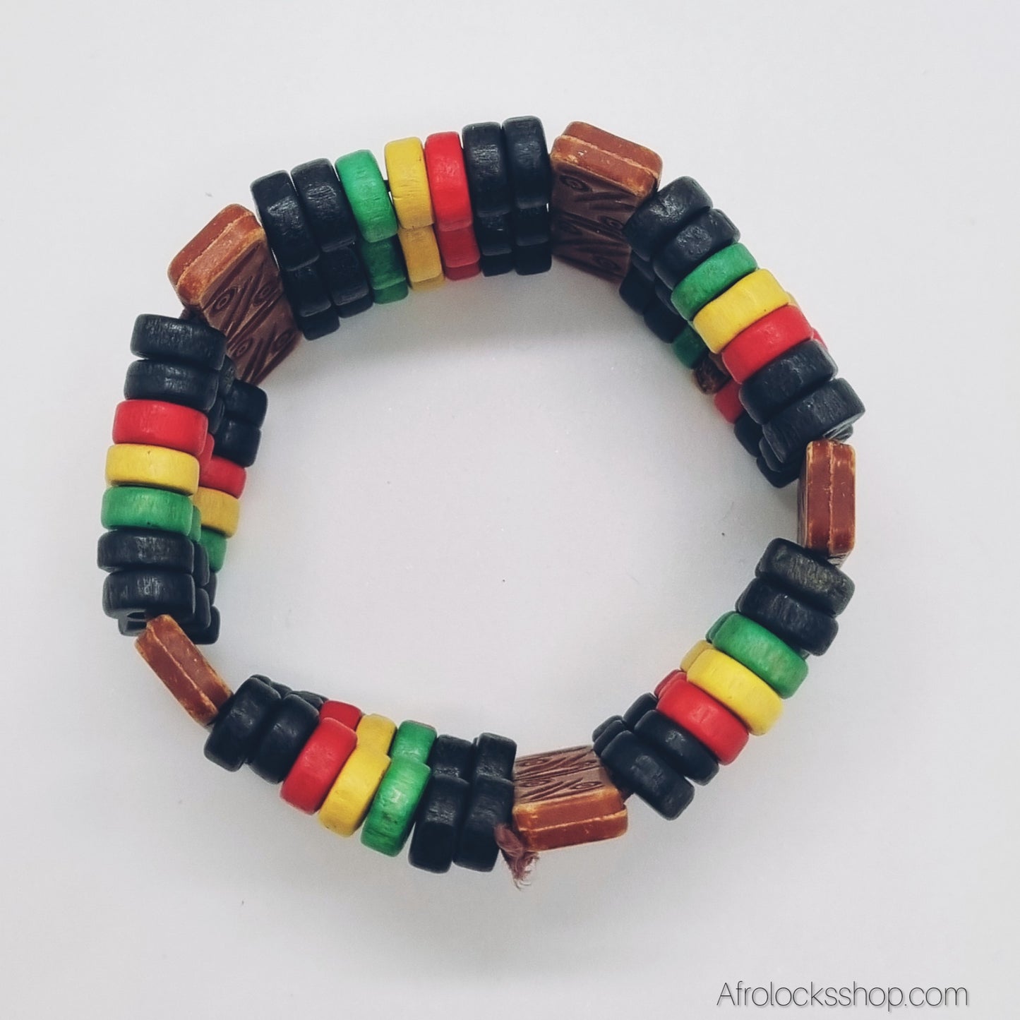 Bracelet Rasta en Perles de Bois – Manchette Élastique Unisexe
