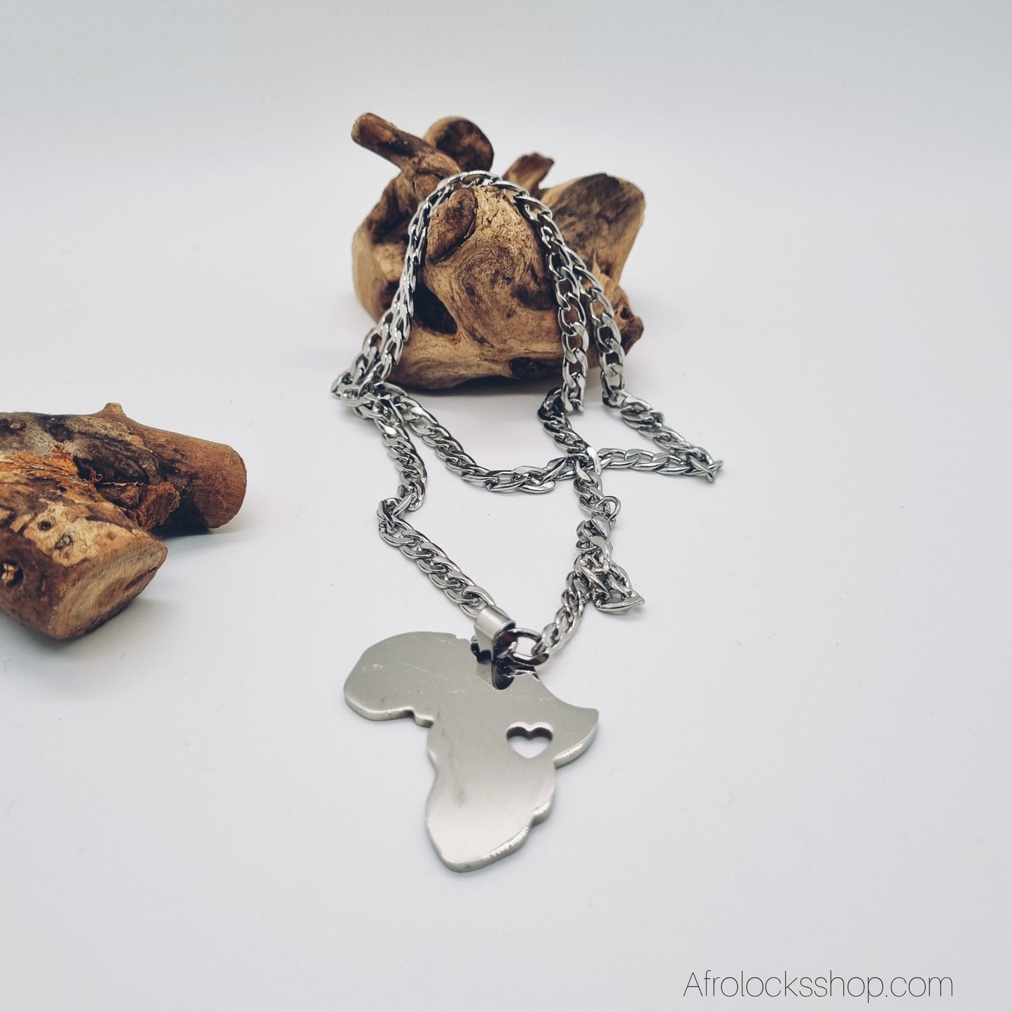 Collier “Africa Love” – Maille Gourmette 60 cm (Acier Inoxydable)