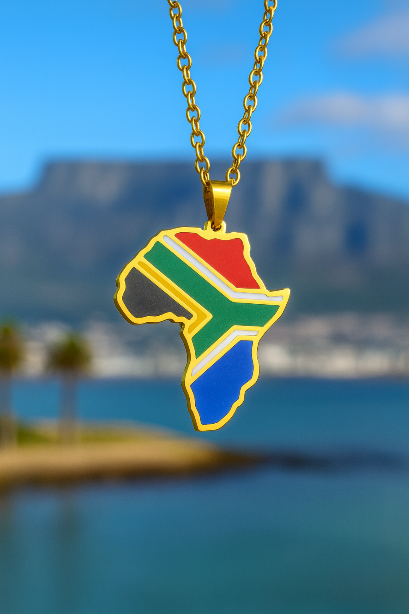 Collier Carte d’Afrique – Drapeau Afrique du Sud 🇿🇦 – Acier inox 316L – Chaîne 50 cm