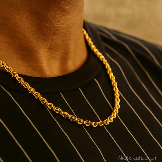 Chaîne torsadée 5 mm – 60 cm en acier inoxydable doré (maille corde)