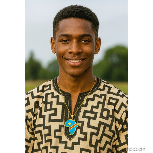 Collier Carte d’Afrique – Couleurs RDC 🇨🇩 – Acier inoxydable 316L, chaîne 50 cm