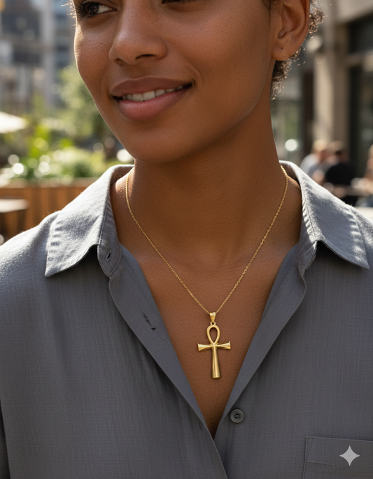 Collier Pendentif Ankh Acier Inoxydable Or - Clé de Vie Égyptienne