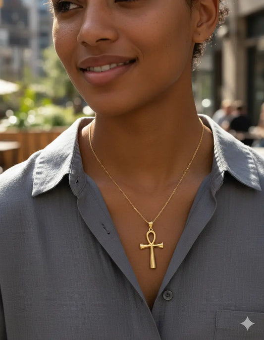 Collier Pendentif Ankh Acier Inoxydable Or - Clé de Vie Égyptienne Afro Locks Shop