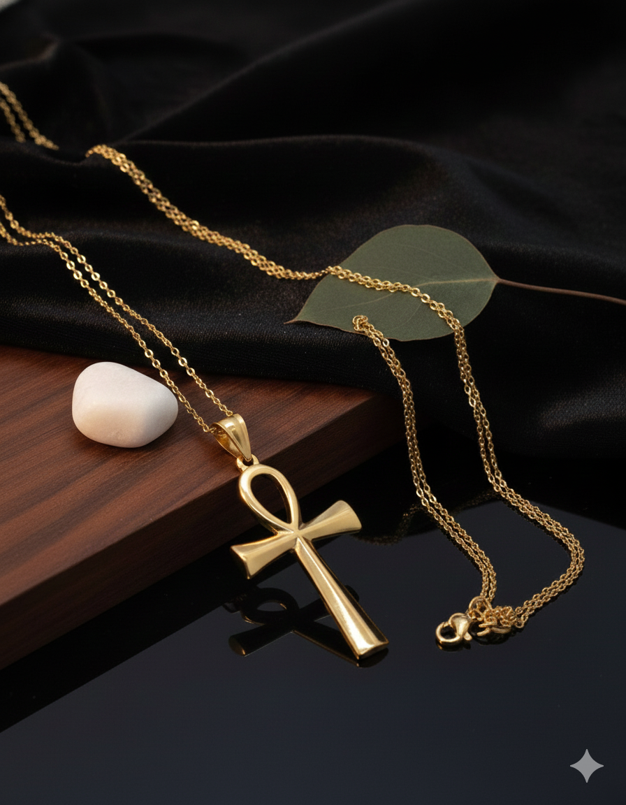 Collier Pendentif Ankh Acier Inoxydable Or - Clé de Vie Égyptienne