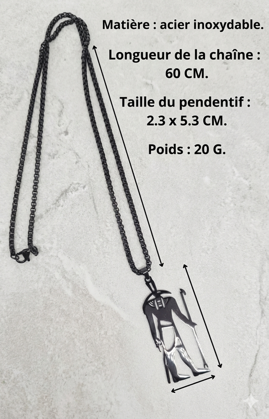 👑 Collier Pendentif Thot "Dieu de la Sagesse" - Acier Inoxydable Noir - Chaîne 60 cm