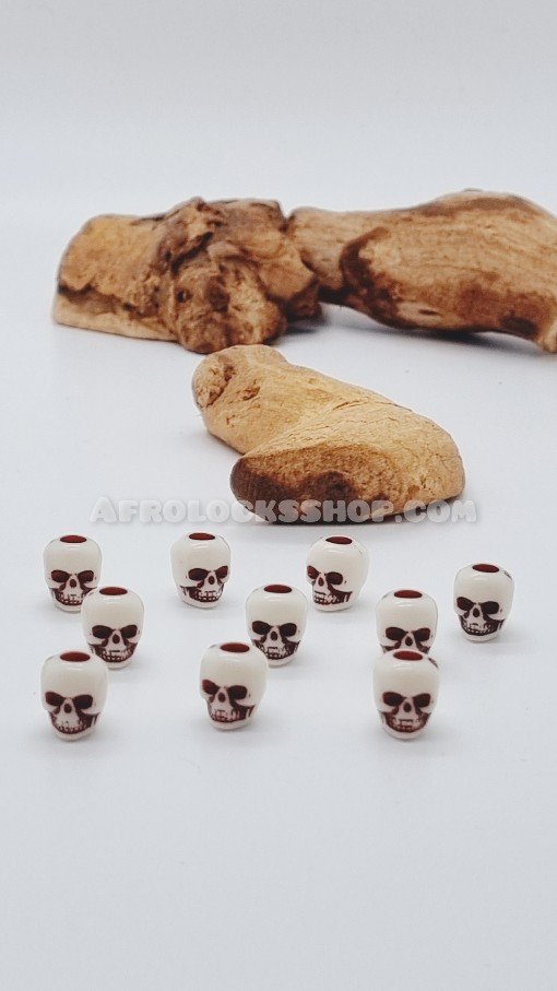 Lot de 10 perles tête de mort skull écru ou blanc pour cheveux barbe-SQ2530477