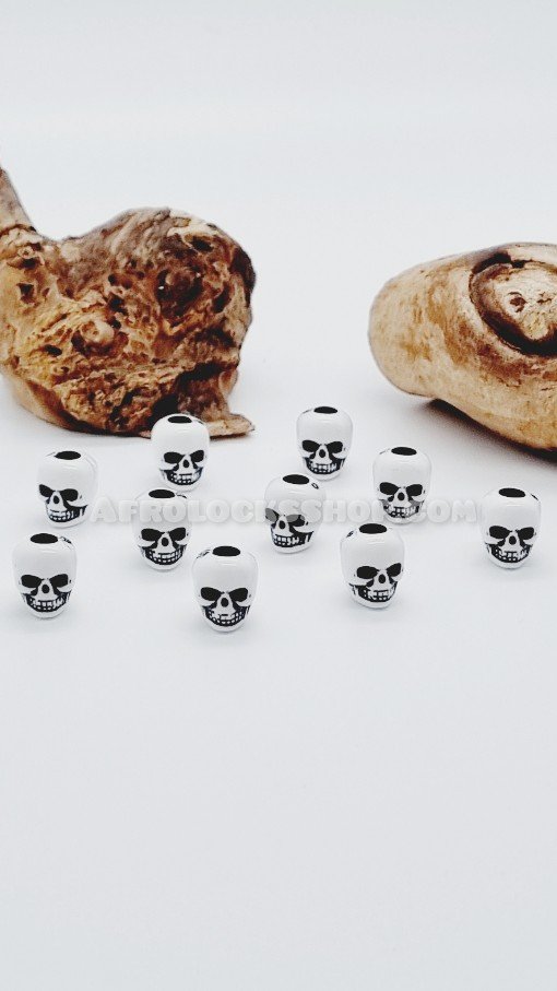 Lot de 10 perles tête de mort skull écru ou blanc pour cheveux barbe-SQ2530477