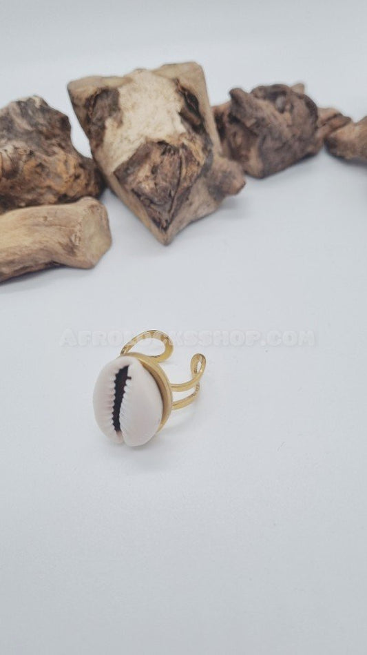 Bague acier inoxydable 316 L ornée d'un gros cauri naturel