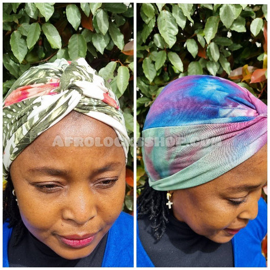 Turban multicolore fleuri tie and dye type bonnet chimio pré-attaché-SQ1039481