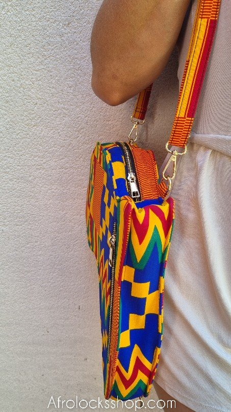 Sac forme Afrique en wax tons orangés