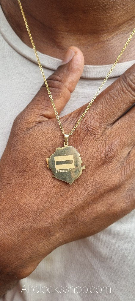 Chaîne et pendentif Sierra Leone acier inoxydable