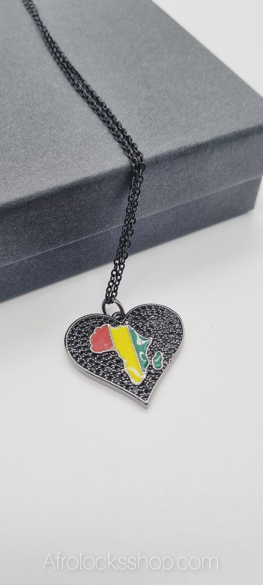 Chaîne coeur noir strass Afrique