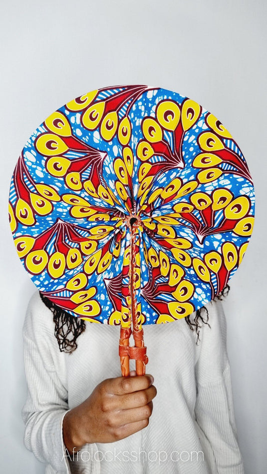 Eventail en cuir et wax africain-SQ0115580