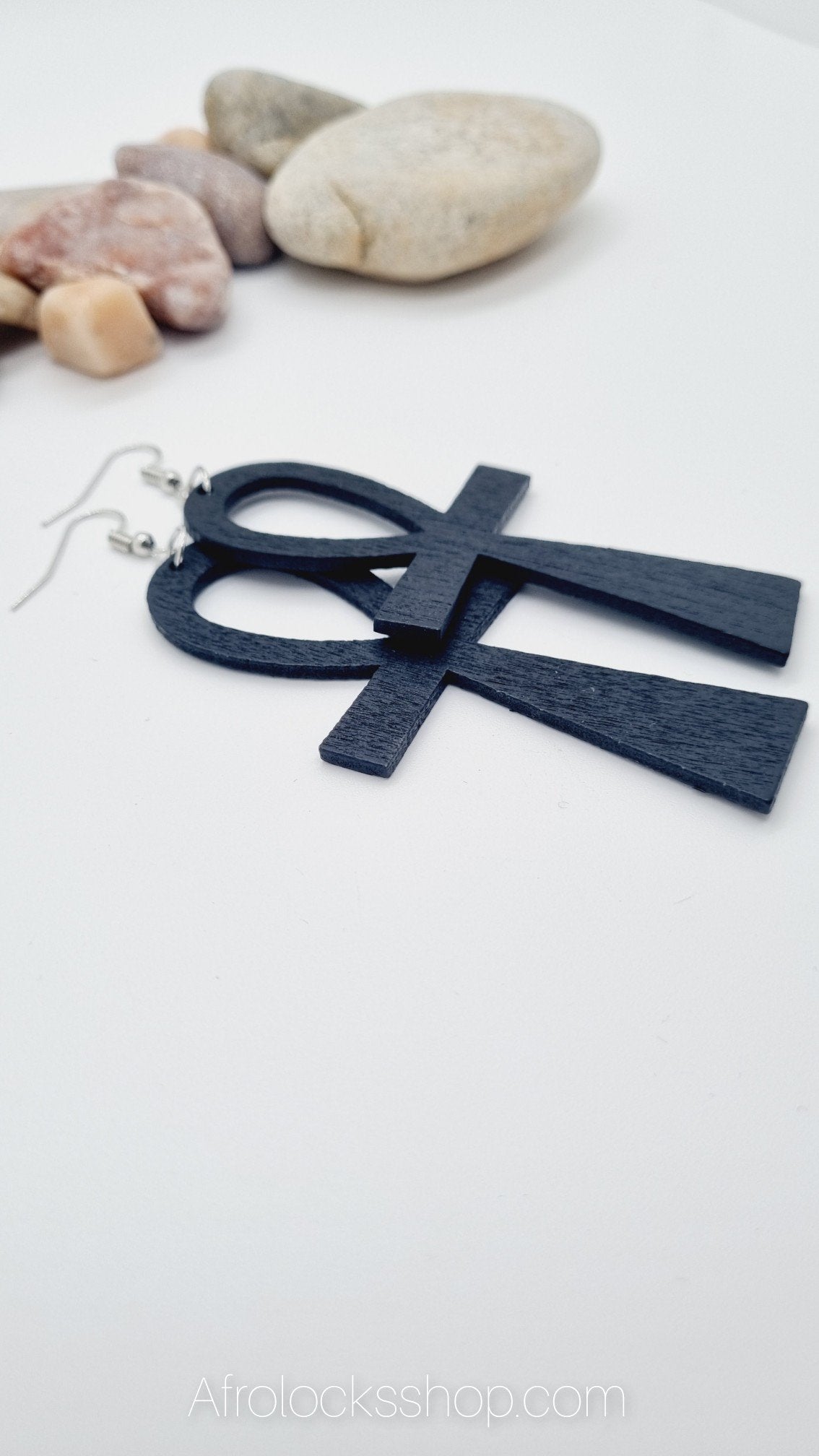 Boucles d'oreilles croix egyptienne ankh en bois