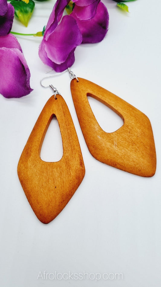 Boucles d'oreilles géométriques en bois naturel-SQ3615933