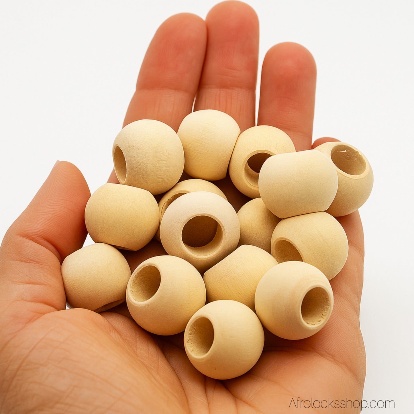 Lot 50 perles bois naturel Ø18 mm – trou XL 13 mm – spécial locks, macramé & DIY 🌿