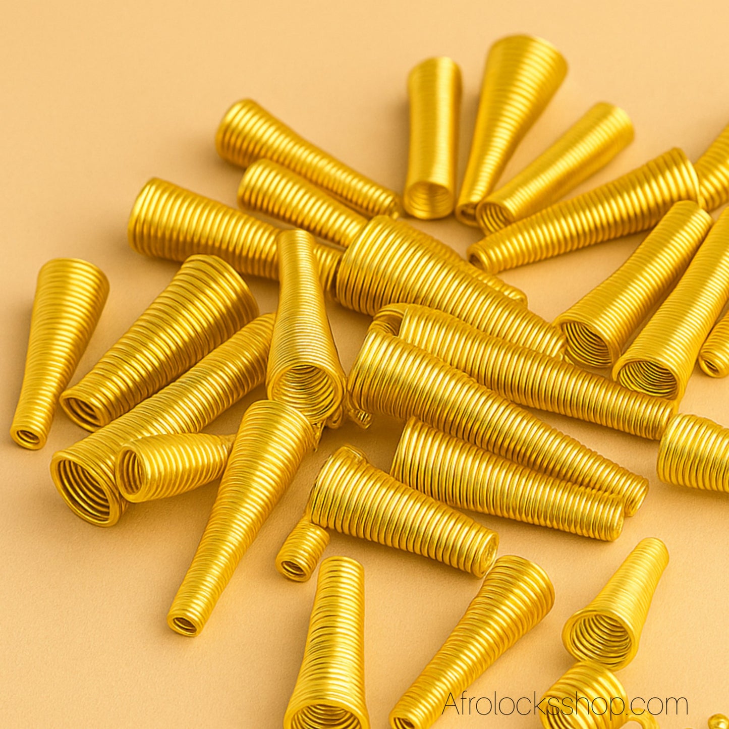 Lot 50 bijoux cônes spirales pour microlocks et sisterlocks – doré ou argenté