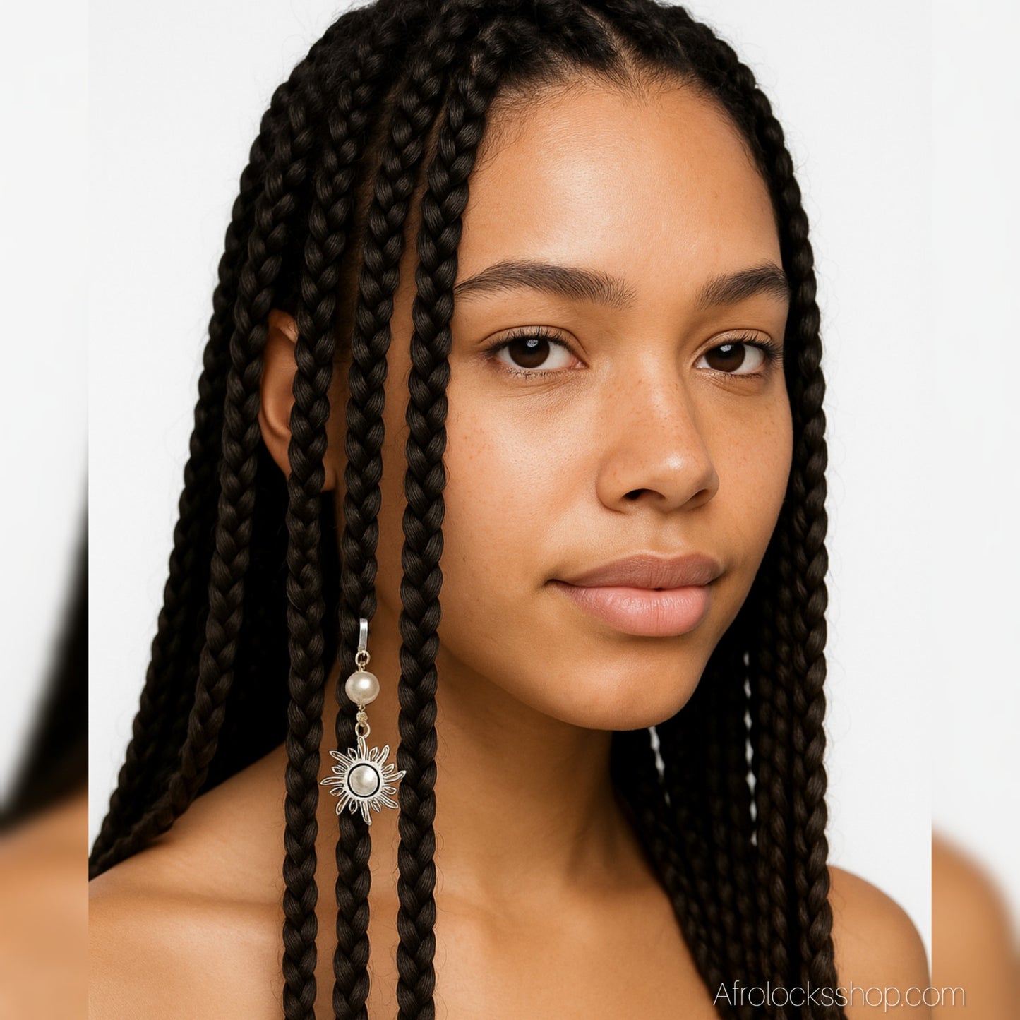 Manchette de cheveux “Soleil” – zinc argenté & perle (6 cm)