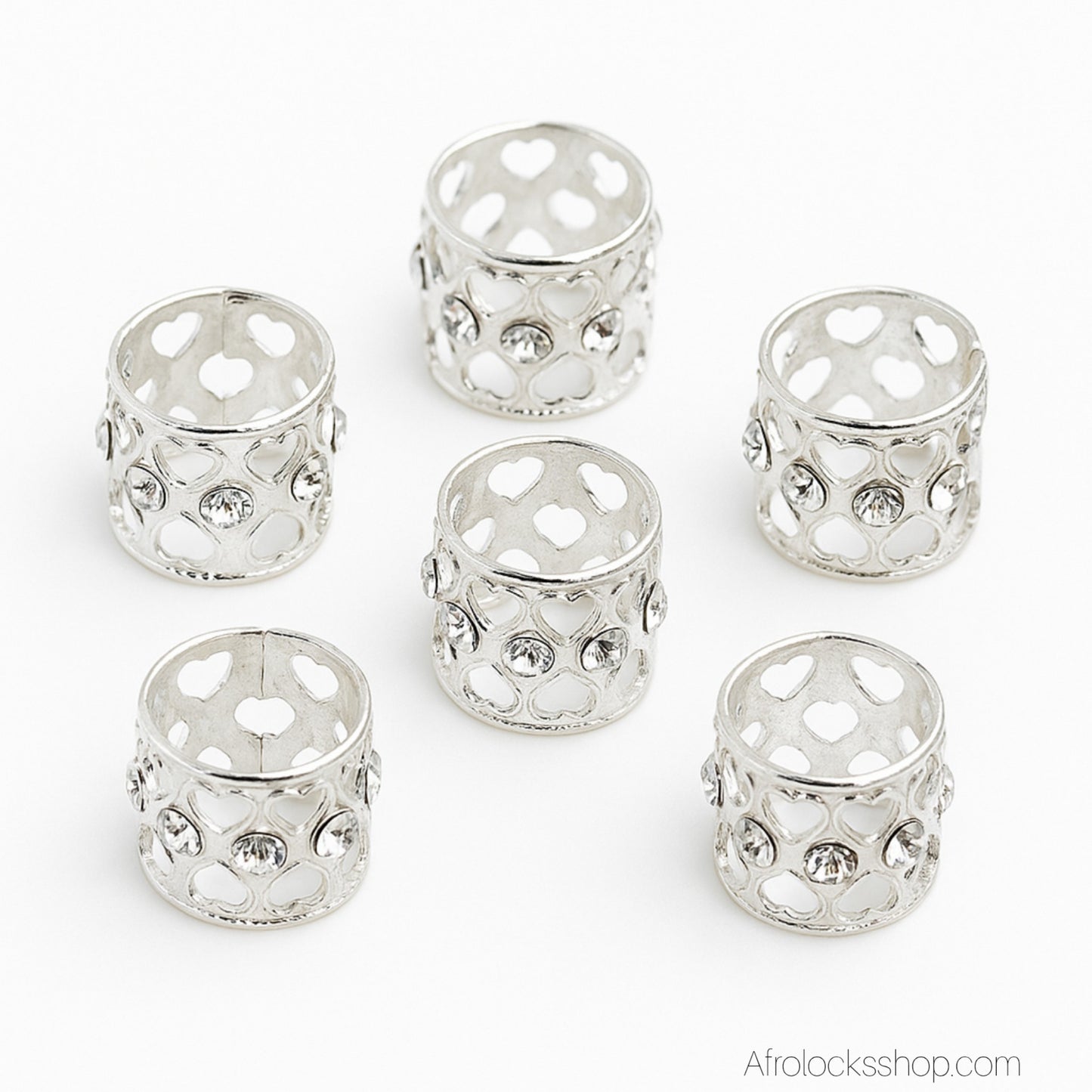 Manchettes à cheveux argentées strassées – lot de 20 bagues pour locks, tresses ou braids (10×14 mm)