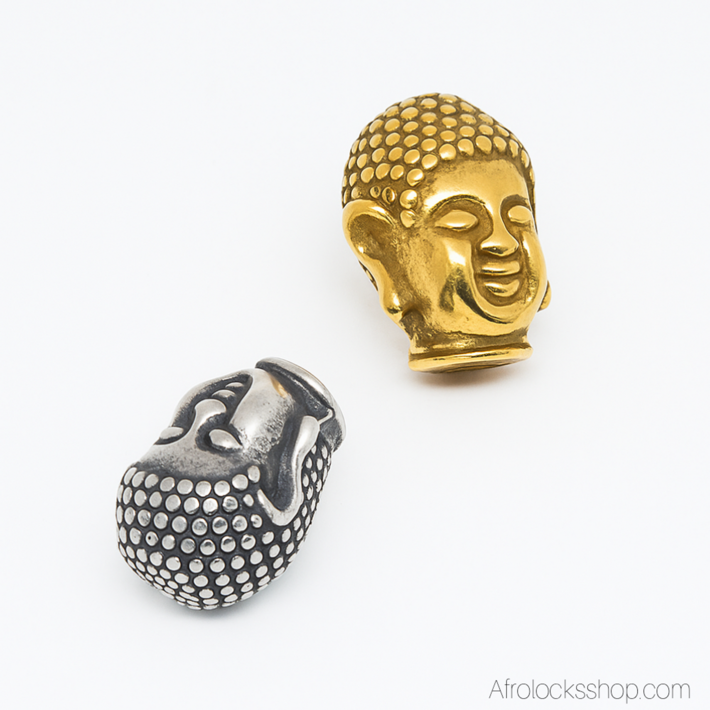 Perle Bouddha acier 316L – bijou de cheveux à l’unité (15×10 mm, trou 2 mm) | Sisterlocks & très fines locks