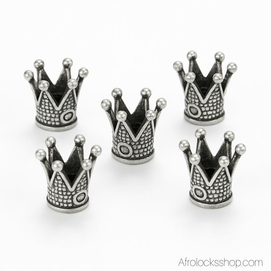 Perles couronne pour locks – lot de 5 en zinc doré ou argenté (trou 5 mm)