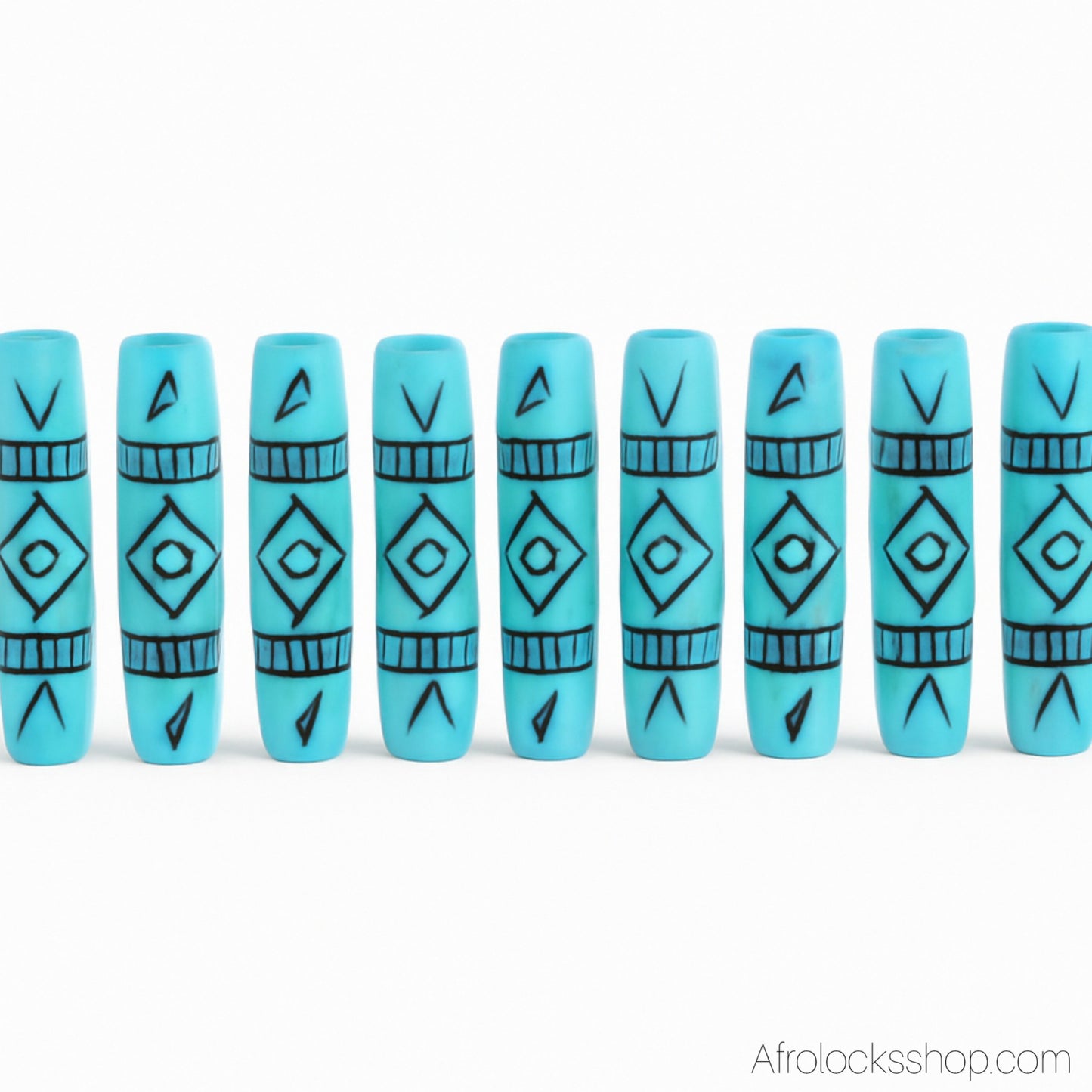 Perles longues bleues pour locks, tresses & barbe – lot de 10 (3,5 cm, trou 4 mm)