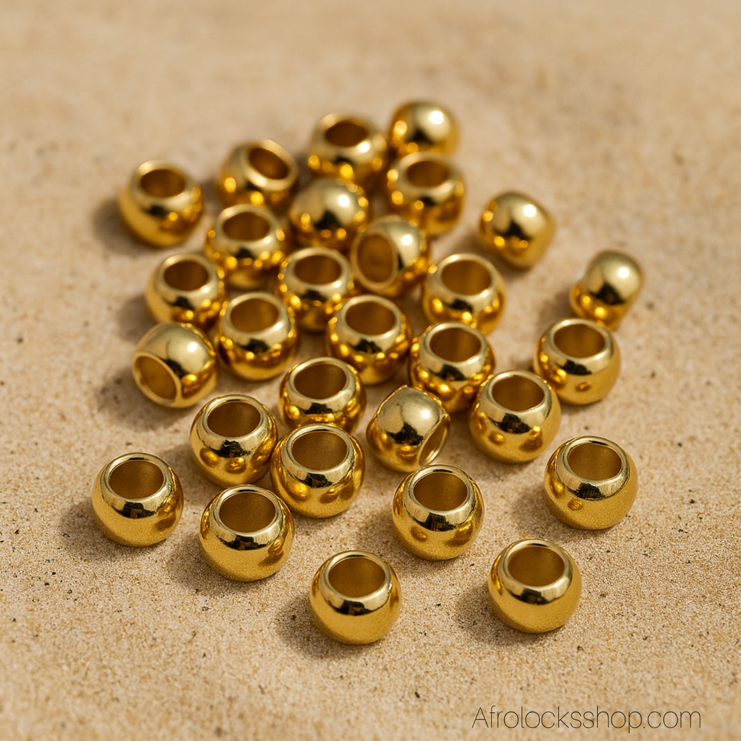 Perles pour dreadlocks – lot 30g - 40 à 50 – acrylique doré ou argenté – Ø 12 mm, trou 7 mm