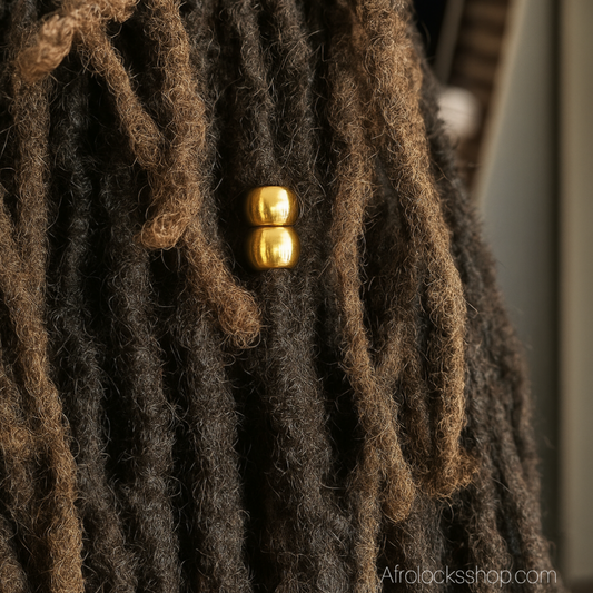 Perles pour dreadlocks – lot 30g - 40 à 50 – acrylique doré ou argenté – Ø 12 mm, trou 7 mm