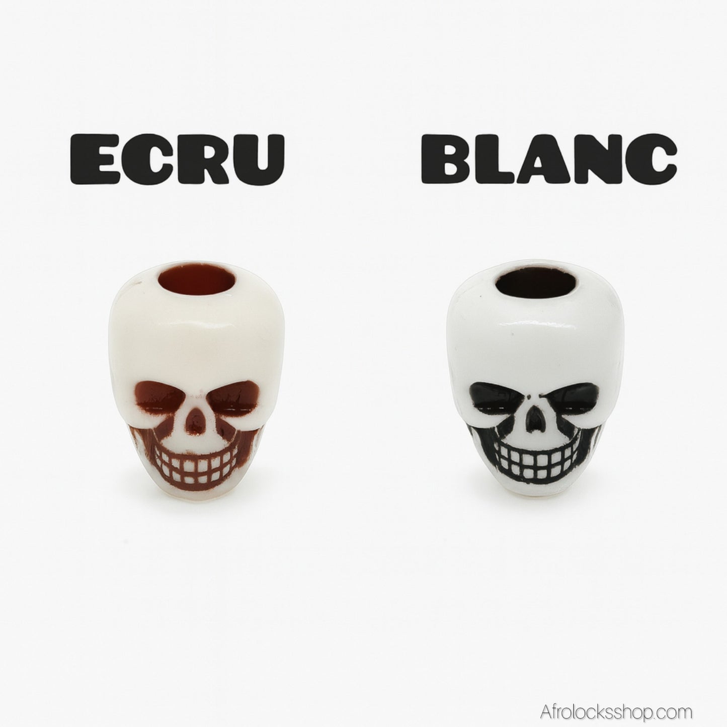 Perles skull – Lot de 10 (écru ou blanc) • trou 5 mm • 1,3 cm • locks, braids, DIY 💀