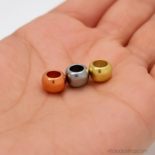 Perles spéciales microlocks & sisterlocks – inox (lot de 20) – 5 tailles de trou – argent/or/or rose – or PVD sur 2 & 3 mm