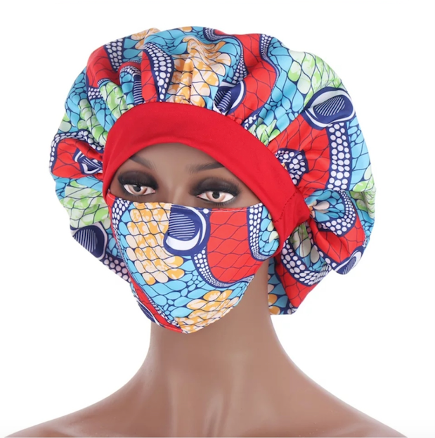 Ensemble masque bonnet imprimé wax - chapeau ankara bad hair day-SQ7222876