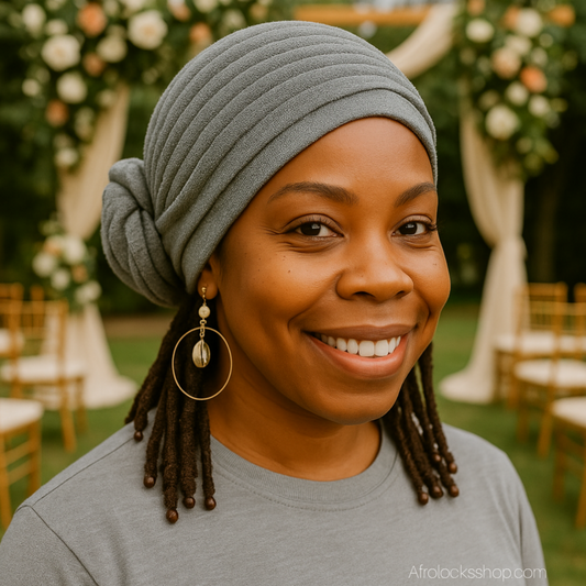 Turban pré-attaché fleur – polyester léger effet brillant (5 coloris) - taille unique