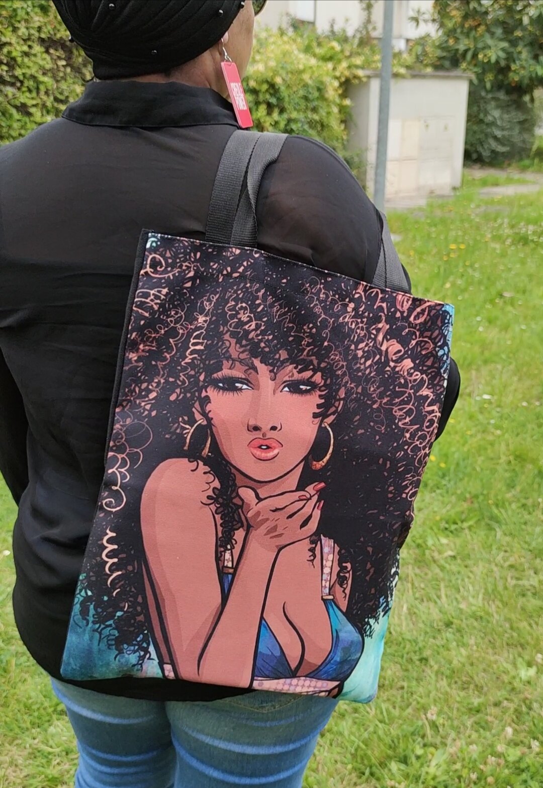 Shopper bag afro - fourre-tout visage de femme noire Lauryn Hill vitiligo tribal-SQ2904937