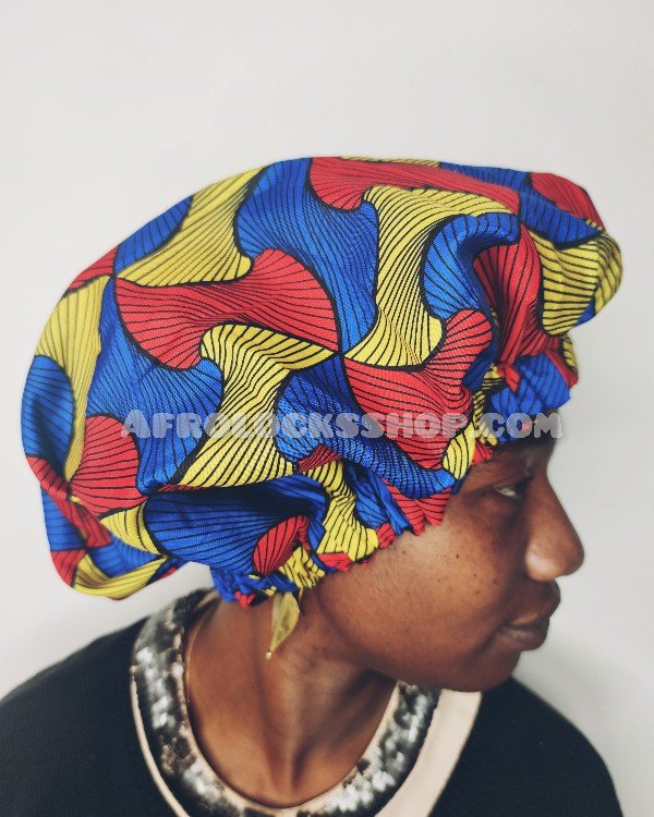 Bonnet pour dormir satin wax bogolan avec élastique-SQ0819789